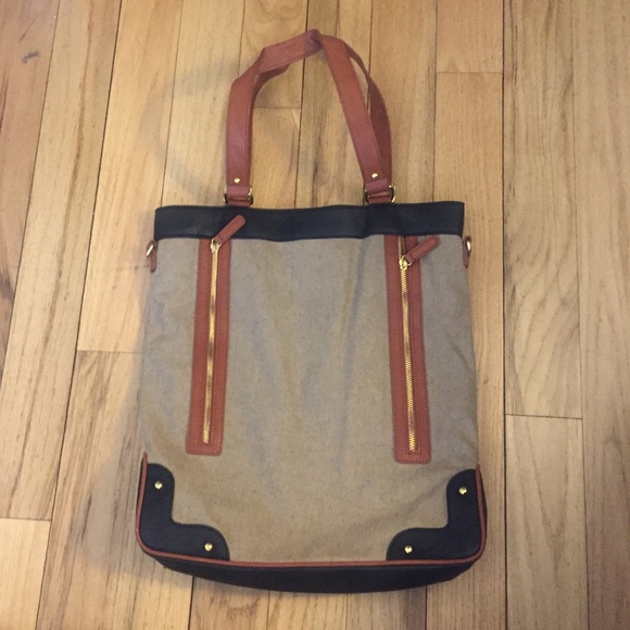 ⭐️MUST SELL ⭐️ Tan Cloth & Leather Tote Bag - Picture 1 of 3